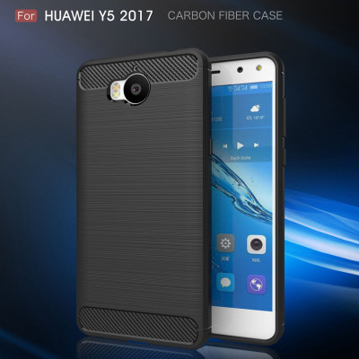 Силиконови гърбове Силиконови гърбове за Huawei Силиконов гръб ТПУ Карбон за Huawei Y6 2017 MYA-L41 / Y5 2017 / MYA-L03 / L23 MYA-L02 / L22 черен